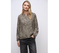 Langarmbluse STREET ONE, Damen, Gr. 46, sanded beige, Stoff, 100% Viskose, animal-print, sehr weit normal, Rundhals, Bündchen, Blusen, mit Leomuster (56620231-46) sanded beige