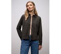 Langarmbluse STREET ONE, Damen, Gr. 46, schwarz, Stoff, 63% Polyester, 34% Viskose, 3% Elasthan, kariert, normal normal, V-Ausschnitt, Bündchen, Blusen (33329144-46) schwarz