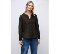 Langarmbluse STREET ONE, Damen, Gr. 46, schwarzest braun, Web, 100% Baumwolle, unifarben, klassisch normal, V-Ausschnitt, Bündchen, Blusen, in Cord-Optik (82736104-46) schwarzest braun