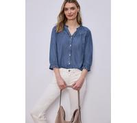 Street One 3/4-Arm Bluse mit Rüschendetails Soft mid Blue Washed 46