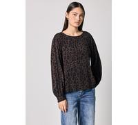 Langarmbluse STREET ONE, Damen, Gr. 34, schwarz auburn braun, Stoff, 100% Viskose, animal-print, klassisch normal, Rundhals, elastischer Bund, Blusen, in Blusen-Optik (52272219-34) schwarz auburn brau