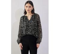 Langarmbluse STREET ONE STUDIO, Damen, Gr. 36, schwarz, Stoff, Obermaterial: 100% Polyester; Untershirt: 100% Modal, bedruckt, klassisch normal, Rundhals, Bündchen, Blusen, mit Smok-Details (27639125-