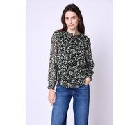 Langarmbluse STREET ONE STUDIO, Damen, Gr. 42, schwarz, Stoff, Obermaterial: 100% Polyester; Futter: 100% Modal, unifarben, normal normal, hoch geschlossener Ausschnitt, Bündchen, Blusen, mit grafisch