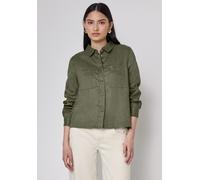 Langarmbluse STREET ONE STUDIO, Damen, Gr. 44, grün (peridot grün), Web, 100% Leinen, unifarben, gerade normal, V-Ausschnitt, Bündchen, Blusen, mit Brusttaschen (35738157-44) peridot grün