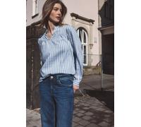 Langarmbluse STREET ONE STUDIO, Damen, Gr. 44, original blau, Stoff, 53% Polyester, 47% Viskose, gestreift, normal normal, Rundhals, Bündchen, Blusen, im Seersucker-Style mit Streifen (92932665-44) or