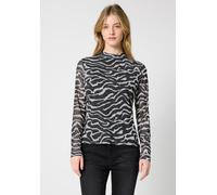 Langarmbluse STREET ONE STUDIO, Damen, Gr. 46, flint grau, Stoff, Obermaterial: 95% Polyester, 5% Elasthan; Futter: 100% Viskose, gemustert, normal normal, hoch geschlossener Ausschnitt, abgesteppt, B