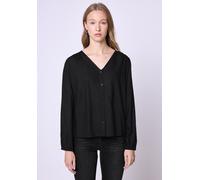 Langarmbluse STREET ONE STUDIO, Damen, Gr. 46, schwarz, Stoff, 100% Viskose, unifarben, klassisch normal, V-Ausschnitt, elastischer Bund, Blusen, in Unifarbe (20333541-46) schwarz