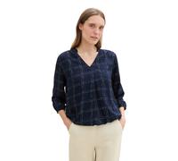 Langarmbluse TOM TAILOR, Damen, Gr. 36, blau (delicate navy check design), Web, Obermaterial: 100% Viskose, gemustert, regular fit taillenbedeckt, V-Ausschnitt, Blusen Langarmbluse, mit Livaeco by Bir
