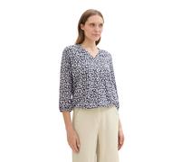 Langarmbluse TOM TAILOR, Damen, Gr. 38, blau (navy tile design), Web, Obermaterial: 100% Viskose, gemustert, regular fit taillenbedeckt, V-Ausschnitt, Blusen Langarmbluse, mit Livaeco by Birla Cellulo