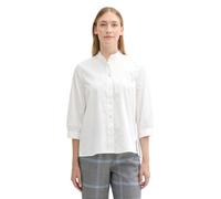 Langarmbluse TOM TAILOR, Damen, Gr. 42, weiß, Web, Obermaterial: 100% Baumwolle, unifarben, loose fit taillenbedeckt, ohne Ausschnitt, Bündchen, Blusen Langarmbluse, mit Raffung (70801519-42)