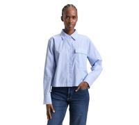 Langarmbluse TOM TAILOR DENIM, Damen, Gr. XL, blau (blau weiß strripe), Web, Obermaterial: 100% Baumwolle, gestreift, lässig geschnitten hüftlang, Rundhals, 1-Knopf-Manschette, Blusen, gestreift, kurz