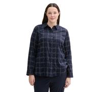 Langarmbluse TOM TAILOR PLUS, Damen, Gr. 46, blau (delicate navy check design), Web, Obermaterial: 53% Baumwolle, 47% Modal, gemustert, gerade hüftbedeckend, Rundhals, Blusen Langarmbluse, kariert, mi