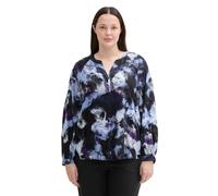 Langarmbluse TOM TAILOR PLUS, Damen, Gr. 50, blau (artistic watercolor design), Web, Obermaterial: 100% Viskose, gemustert, loose fit hüftbedeckend, V-Ausschnitt, 1-Knopf-Manschette, Blusen Langarmblu