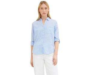 Langarmbluse TOM TAILOR "Regular", Damen, Gr. 34, blau (dreamy blau), Web, Obermaterial: 100% Baumwolle, unifarben, regular fit hüftbedeckend, V-Ausschnitt, Krempelärmel,mit Knöpfen, Blusen Langarmblu