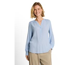 Langarmbluse TOM TAILOR "Regular", Damen, Gr. 46, blau (kentucky blau), Web, Obermaterial: 100% Viskose, unifarben, regular fit hüftbedeckend, Rundhals, 1-Knopf-Manschette, Blusen, Sommerbluse im Tuni