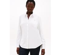 Langarmbluse TOMMY HILFIGER CURVE "CRV 1985 SLIM PIQU", Damen, Gr. 48, beige (ecru), Piqué, Obermaterial: 96% Baumwolle, 4% Elasthan, unifarben, slim fit normal, Blusen Langarmbluse, in großen Größen,