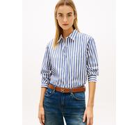 Langarmbluse TOMMY HILFIGER "ESS POPLIN EASY FIT SHIRT", Damen, Gr. 40, wide banker stp ecru seashore navy, Popeline, Obermaterial: 100% Baumwolle, gestreift, normal hüftbedeckend, Ärmel mit Ärmelschl