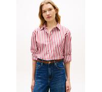 Langarmbluse TOMMY HILFIGER "ESS POPLIN EASY FIT SHIRT", Damen, Gr. 46, wide banker stp ecru liberty rot, Popeline, Obermaterial: 100% Baumwolle, gestreift, normal hüftbedeckend, Ärmel mit Ärmelschlit