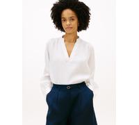 Langarmbluse TOMMY HILFIGER "ESSENTIAL LINEN V-NECK LONGSLEEVE BLOUSE", Damen, Gr. M (40), th optic weiß, Web, Obermaterial: 100% Leinen, unifarben, gerade normal, V-Ausschnitt, mit Knopf mit Schlitz,