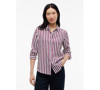 Langarmbluse TOMMY HILFIGER "FLUID REGULAR STP SHIRT", Damen, Gr. 44, banker stp burgundy ecru, Web, Obermaterial: 87% Viskose, 13% Nylon, gestreift, regular fit normal, Manschette, Blusen, Viskosemis