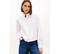 Langarmbluse TOMMY HILFIGER "OXFORD CROP RUFFLE LS SHIRT", Damen, Gr. 38, optic weiß, Web, Obermaterial: 100% Baumwolle, unifarben, gerade hüftlang, mit Knopf Rüschen, Blusen, mit Rüschen-Details, box