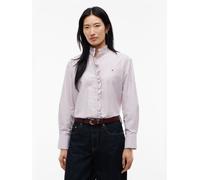 Langarmbluse TOMMY HILFIGER "OXFORD RUFFLES RELAXED LS SHIRT", Damen, Gr. 42, rosa (classic ithaca stp burgundy), Web, Obermaterial: 100% Baumwolle, gestreift, relaxed fit normal, Blusen, Baumwolle, r