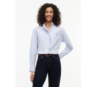 Langarmbluse TOMMY HILFIGER "OXFORD RUFFLES RELAXED LS SHIRT", Damen, Gr. 44, blau (classic ithaca stp mid blau), Web, Obermaterial: 100% Baumwolle, gestreift, relaxed fit normal, Blusen, Baumwolle, r