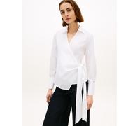 Langarmbluse TOMMY HILFIGER "POPLIN KNOT BLOUSE WITH LS", Damen, Gr. 38, th optic weiß, Web, Obermaterial: 100% Baumwolle, unifarben, bequem normal, Blusen, mit Wickeloptik (90999031-38) th optic weiß