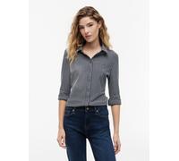 Langarmbluse TOMMY HILFIGER "SLIM PIQUE", Damen, Gr. M (40), schwarz-weiß (schwarz night navy, ecru ithaca), Web, Obermaterial: 96% Baumwolle, 4% Elasthan, gestreift, normal, Blusen, Baumwollmischung,