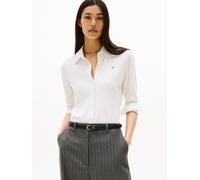 Langarmbluse TOMMY HILFIGER "SLIM PIQUE", Damen, Gr. S (36/38), beige (ecru), Web, Obermaterial: 96% Baumwolle, 4% Elasthan, unifarben, slim fit normal, Rundhals, Blusen, Baumwollmischung, slim fit (9