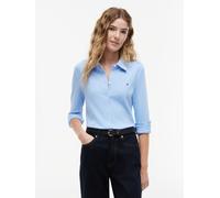 Langarmbluse TOMMY HILFIGER "SLIM PIQUE", Damen, Gr. S (36/38), vessel blau, Web, Obermaterial: 96% Baumwolle, 4% Elasthan, unifarben, normal, Blusen, Baumwollmischung, slim fit (54610168-S) vessel bl