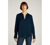 Langarmbluse TOMMY HILFIGER "SOFT VIS V NECK LS BLOUSE", Damen, Gr. 34, blau (schwarz night navy), Web, Obermaterial: 100% Viskose, unifarben, normal hüftlang, Serafino, Ärmel mit Ärmelschlitz 1-Knopf