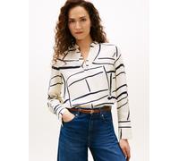 Langarmbluse TOMMY HILFIGER "VIS TWILL V NECK BLOUSE LS", Damen, Gr. 46, flag feathers calico, Web, Obermaterial: 100% Viskose, unifarben, normal, Blusen, mit Knopfleiste (49045607-46) flag feathers c