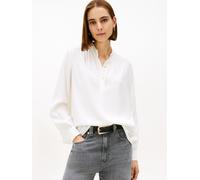 Langarmbluse TOMMY HILFIGER "VIS TWILL V-NK BLOUSE", Damen, Gr. 46, ecru, Web, Obermaterial: 100% Viskose, unifarben, regular fit normal, Rundhals, Blusen (71451424-46) ecru
