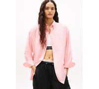 Langarmbluse TOMMY JEANS "TJW OVS POPLIN SHIRT", Damen, Gr. S (36), tropical blush, stripe, Web, Obermaterial: 65% Baumwolle, 35% Nylon, gestreift, regular fit normal, Manschette, Blusen, mit modische