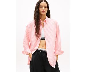 Langarmbluse TOMMY JEANS "TJW OVS POPLIN SHIRT", Damen, Gr. S (36), tropical blush, stripe, Web, Obermaterial: 65% Baumwolle, 35% Nylon, gestreift, regular fit normal, Manschette, Blusen, mit modische