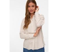 Langarmbluse VERO MODA "VMALICE LS SHIRT WVN GA NOOS", Damen, Gr. XS (34), snow weiß stripes:silber mink stripe, Web, Obermaterial: 100% Viskose, gestreift, normal, Manschette, Blusen (64500953-XS) sn