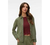 Langarmbluse VERO MODA "VMCAIA LS SHIRT WVN NOOS", Damen, Gr. L, grün (deep lichen grün), Web, Obermaterial: 90% Baumwolle, 10% Leinen, unifarben, regular fit normal, Blusen, Baumwollmischung, regular