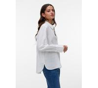 Langarmbluse VERO MODA "VMCAIA LS SHIRT WVN NOOS", Damen, Gr. S, snow weiß, Web, Obermaterial: 90% Baumwolle, 10% Leinen, unifarben, regular fit normal, Blusen, Baumwollmischung, regular fit, mit Lein