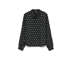 Langarmbluse VERO MODA "VMCARLA FOIL L/S SHIRT WVN GA", Damen, Gr. S, schwarz aop:silber dot foil, Web, Obermaterial: 100% Polyester, bedruckt, regular fit normal, Blusen (81168565-S) schwarz aop:silb