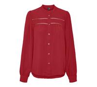 Langarmbluse VERO MODA "VMEMMA LS LACE SHIRT WVN GA NOOS", Damen, Gr. S, rot (karanda rot), Web, Obermaterial: 100% Polyester, unifarben, normal, Rundhals, Blusen (51772954-S) karanda rot