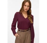 Langarmbluse VERO MODA "VMESME LS V-NECK TOP WVN GA", Damen, Gr. S, winetasting, Web, Obermaterial: 100% Polyester, unifarben, regular fit normal, V-Ausschnitt, Puffärmel lange Manschette, Blusen Lang