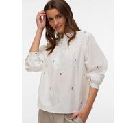 Langarmbluse VERO MODA "VMIRIS LS TOP NOOS", Damen, Gr. M, snow weiß aop:grün emb., Jersey, Obermaterial: 100% Baumwolle, bestickt, unifarben, normal normal, Rundhals, weit 1-Knopf-Manschette, Blusen,