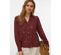 Langarmbluse VERO MODA "VMJILLIAN LS SHIRT WVN BTQ", Damen, Gr. M, rot (andorra detail:emb. flowers), Web, Obermaterial: 100% Baumwolle, bestickt, unifarben, normal, V-Ausschnitt, Blusen, Baumwolle (7