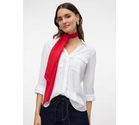 Langarmbluse VERO MODA "VMLINN BUMPY LS SHIRT WVN NOOS", Damen, Gr. S, snow weiß, Web, Obermaterial: 55% Leinen, 45% Viskose, unifarben, regular fit Po-bedeckend, V-Ausschnitt, Blusen Langarmbluse, Vi