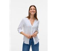 Langarmbluse VERO MODA "VMLINN LS V-NECK SHIRT WVN NOOS", Damen, Gr. S, weiß (snow weiß), Web, Obermaterial: 55% Leinen, 45% Viskose, unifarben, relaxed fit, V-Ausschnitt, Blusen (63562225-S) snow wei