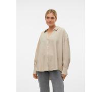 Langarmbluse VERO MODA "VMMELANEY QUEENY LS SHIRT WVN NOOS", Damen, Gr. S, grün (overcast detail:melange), Web, Obermaterial: 100% Polyester, meliert, loose fit Po-bedeckend, V-Ausschnitt, Blusen Lang