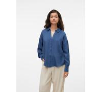 Langarmbluse VERO MODA "VMMELANEY QUEENY LS SHIRT WVN NOOS", Damen, Gr. XS, blau (schwarz denim detail:melange), Web, Obermaterial: 100% Polyester, meliert, loose fit Po-bedeckend, V-Ausschnitt, Bluse