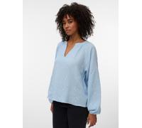 Langarmbluse VERO MODA "VMNATALI LS EMB TOP WVN NOOS", Damen, Gr. L, cashmere blau, Web, Obermaterial: 100% Baumwolle, unifarben, normal, V-Ausschnitt, elastischer Bund, Blusen, Baumwolle, Allover Ton