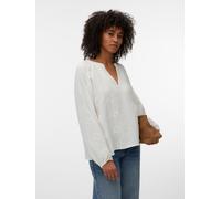 Langarmbluse VERO MODA "VMNATALI LS EMB TOP WVN NOOS", Damen, Gr. XS, snow weiß, Web, Obermaterial: 100% Baumwolle, unifarben, normal, V-Ausschnitt, elastischer Bund, Blusen Langarmbluse, Baumwolle, A